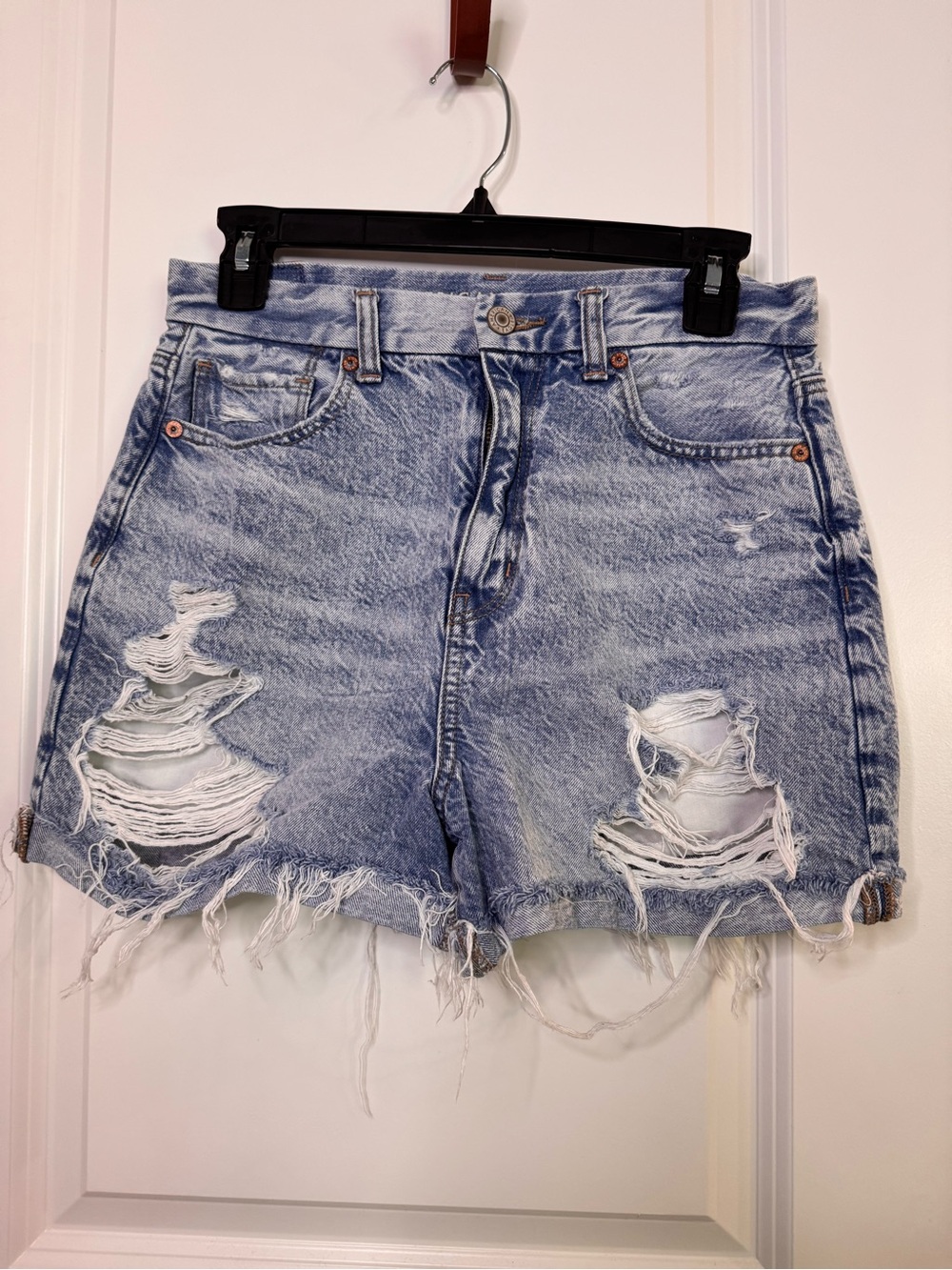 American Eagle Outfitters Light Blue Distressed High-Rise Denim Shorts